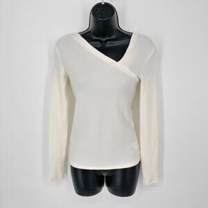 Enza Costa Women's Asymmetric Rib Knit Sweater Top NEW Size M Winter White